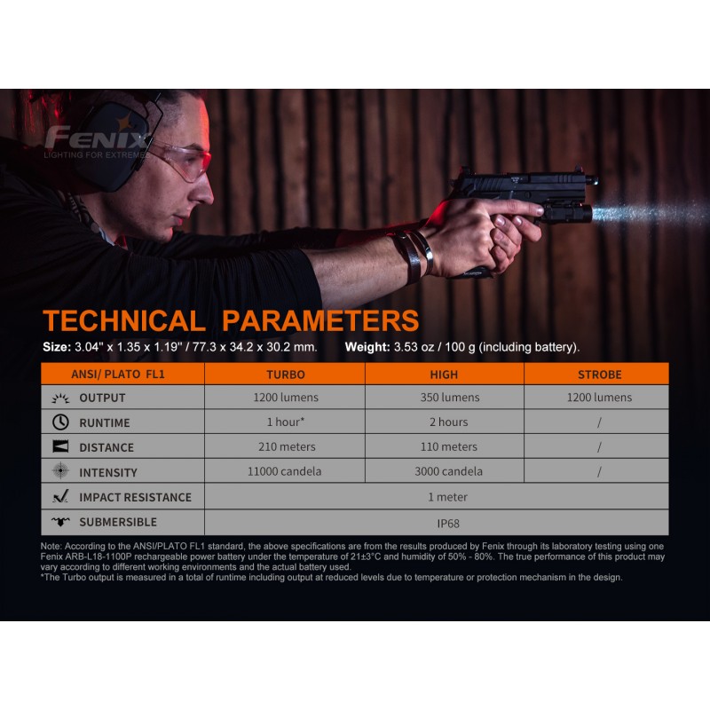 FENIX RECHARGEABLE WEAPON LIGHT GL19R LED MODEL