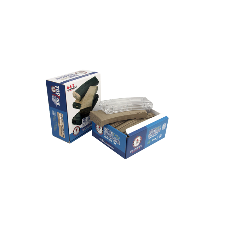 SET CON 5 CARICATORI DI COLORE DESERT TAN DA 120 PALLINI PER M4/GR16 CON CARICHINO TRASPARENTE DA 420 PALLINI