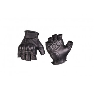 BLACK LEATHER TACTICAL FINGERLESS GLOVES
